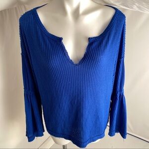 Free People Sapphire blue thermal knit bell sleeve top